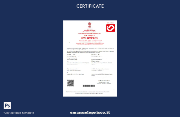 modello di certificato di nascita del Dipartimento della salute e del benessere 